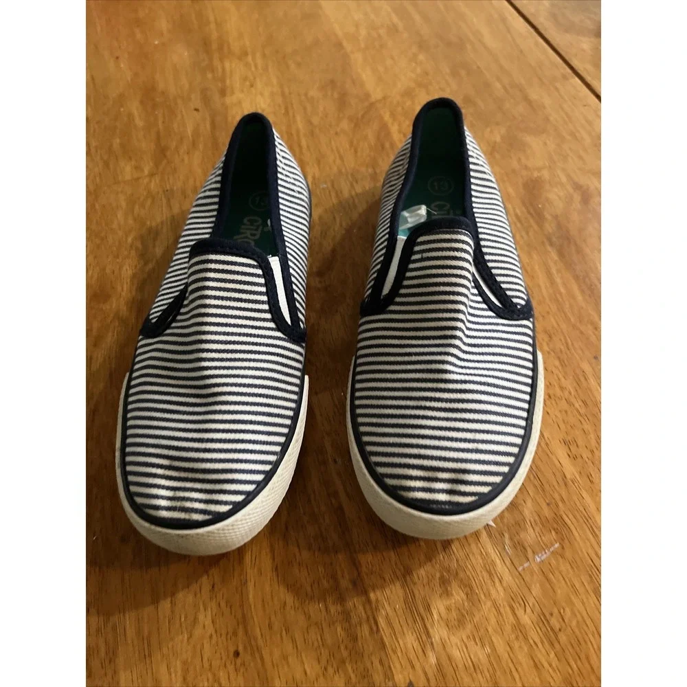 unisex kids sz 13 slip on Shoes blue and white stripes Circo  EUC
